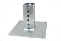 VCA333-6-32 SURFACE MOUNT BASE FOR 2" POST, 6 X 6 PLATE, 1/4" THICK, 7/16 HOLES, 12GA, 6" STUB, SHARP CORNERS
