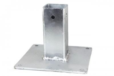 VCA334-6-28 SURFACE MOUNT BASE FOR 1 3/4 POST, 6 X 6 PLATE, 1/4 TH,12GA, 7/16 HOLES 6" STUB, SHARP CORNERS