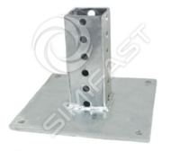 VCA333-10-28 SURFACE MOUNT BASE FOR 1 3/4 POST,10 X 10 PLATE 1/4"TH, 7/16 HOLES, 12GA, 6" STUB, SHARP CORNERS